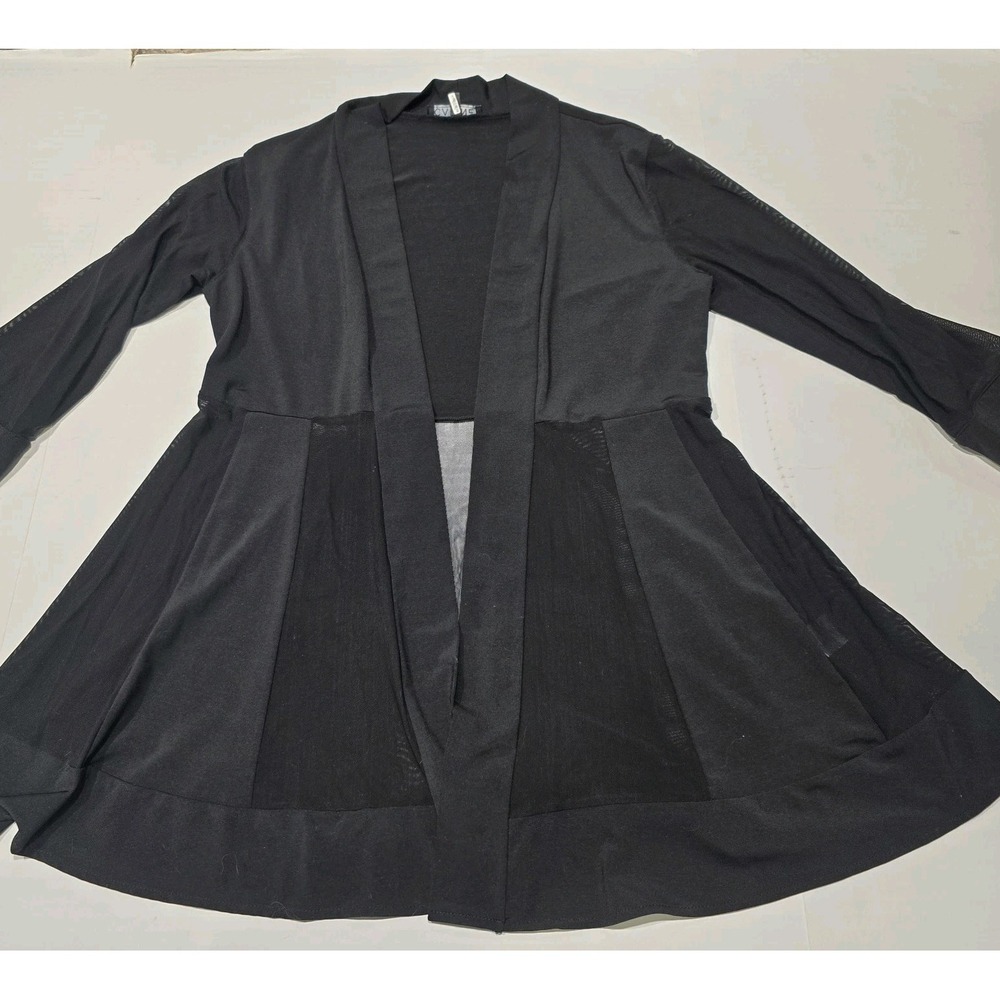 Carine Black Lightweight Open Front Duster Sheer Mesh Size Small